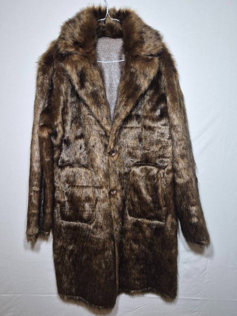 Vintage Style Reversible Faux Fur & Distressed Leather Coat Heavyweight XXL